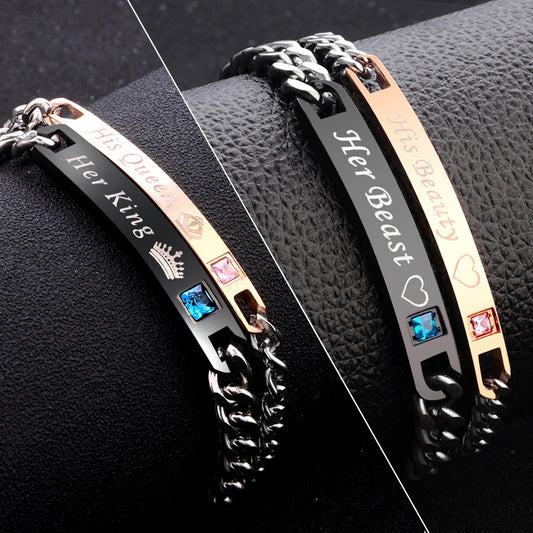 2 Style His Queen Her King Black Rose Gold Color Women