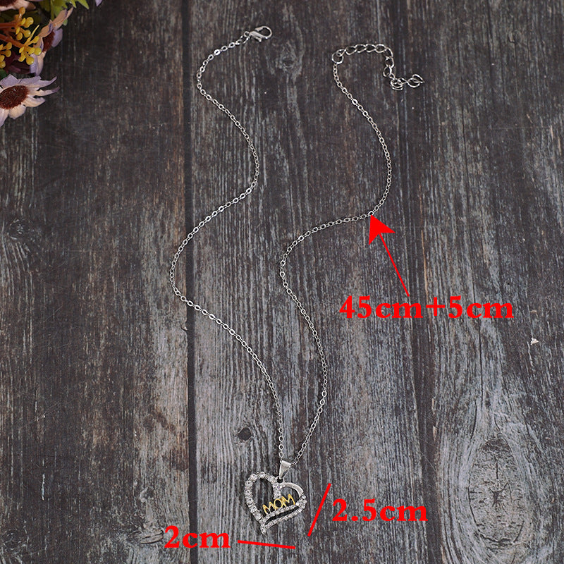 Alloy Inlaid Zircon Heart Pendant Necklace