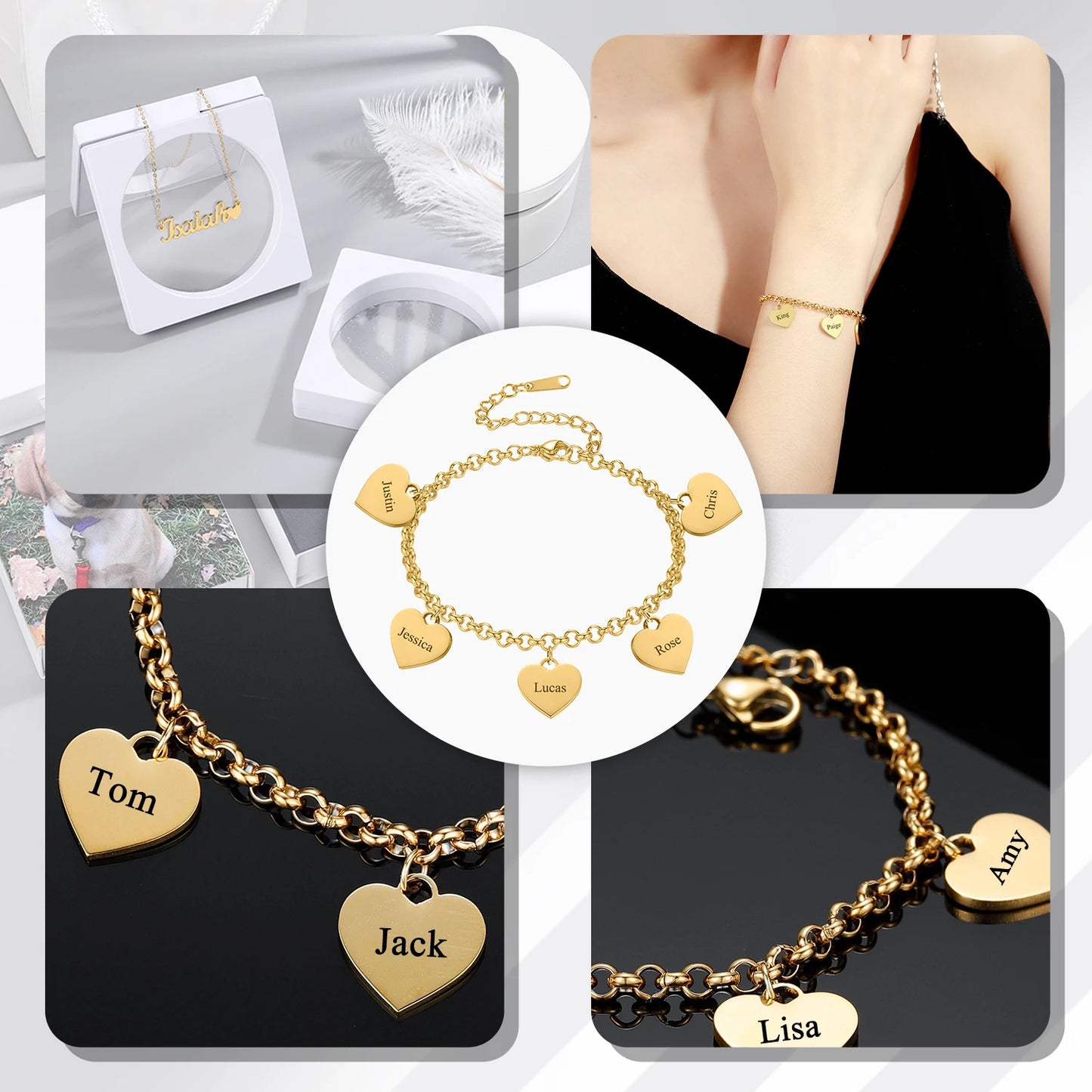 Gold Heart Charm Bracelet