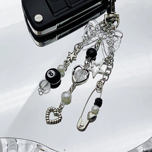 Handmade Edgy Black & White Dice Keychain