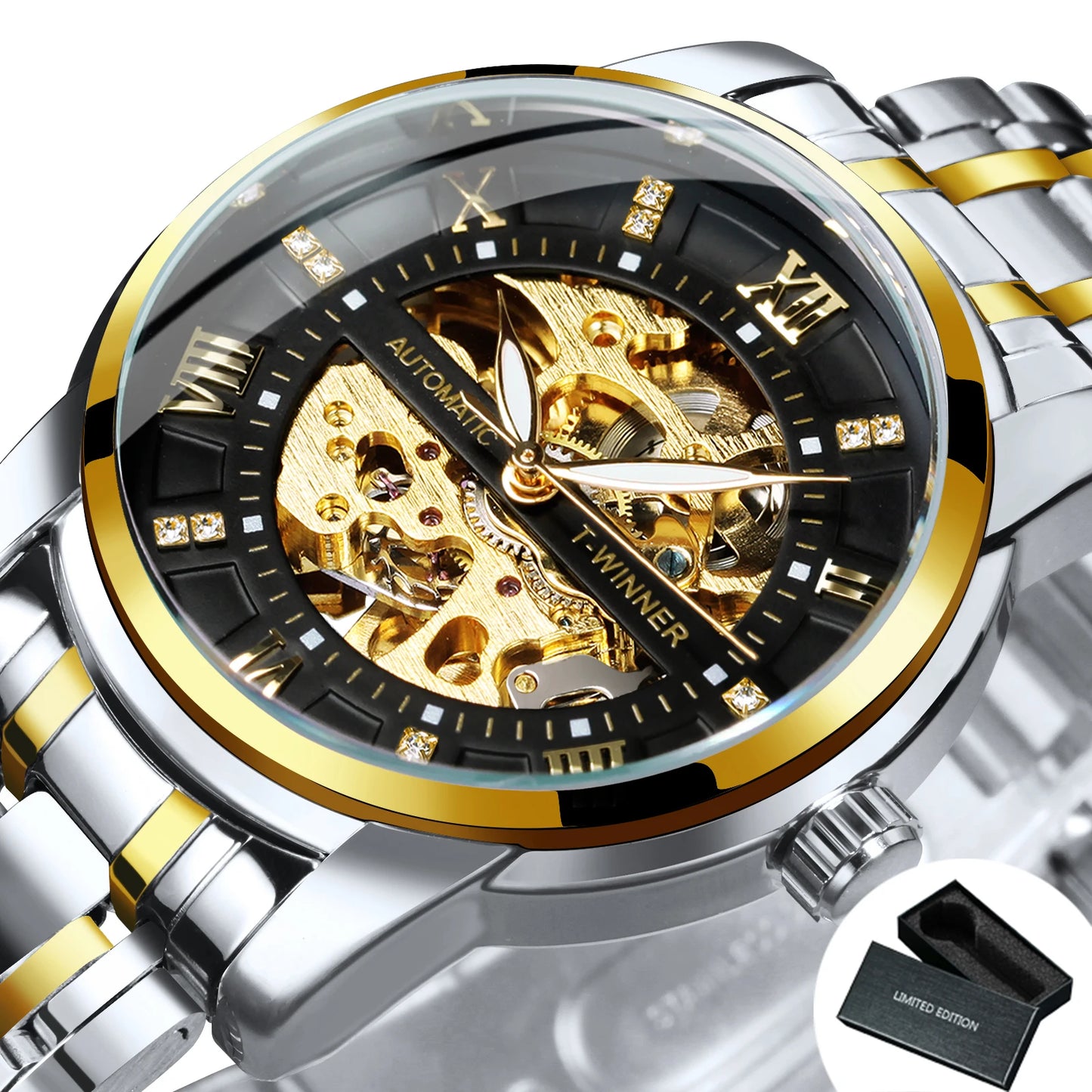 Watch for Men with Luminous Hands and Stainless Steel Strap