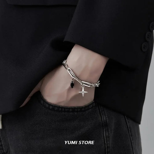 Retro Black Star Titanium Steel Bracelet – Trendy Hip Hop Unisex Jewelry