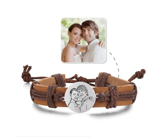Custom Men's Round Photo Engraved Tag Bracelet