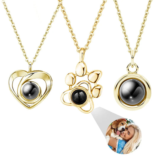 Custom Pet Paw Photo Projection Necklace