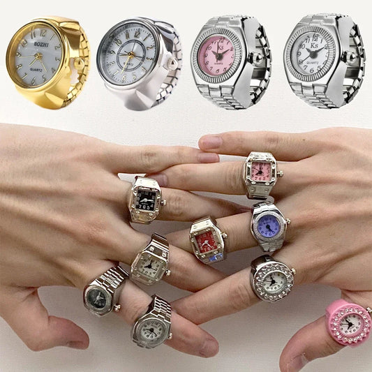 Classic Digital Quartz Finger Ring Watch - Square/Circle Dial, Resizable
