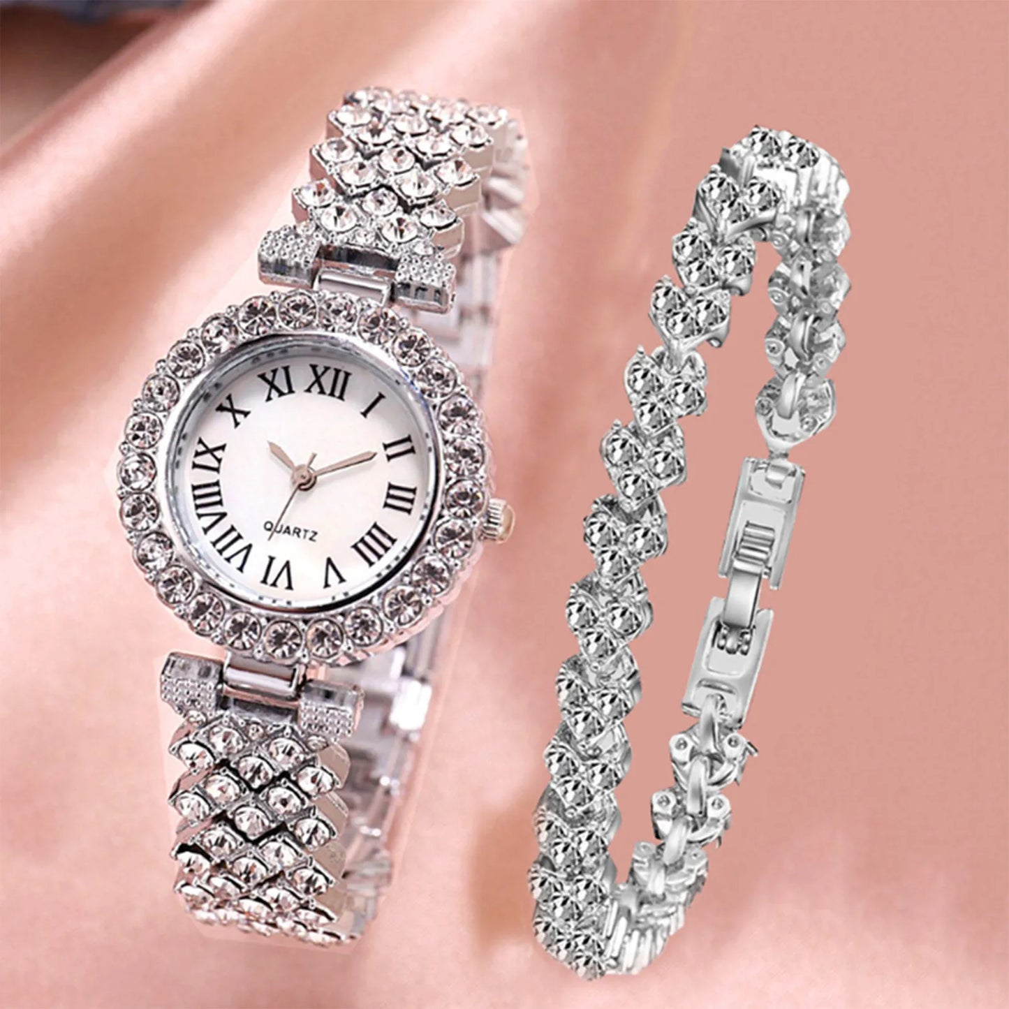 Luxury Rhinestone Bracelet Watch Set for Women