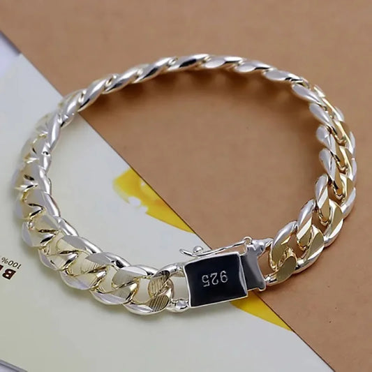 Fine 925 Sterling Silver Solid Chain Bracelet