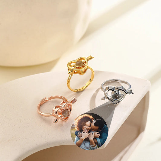 Custom Photo Projection Heart Ring Personalized Couple