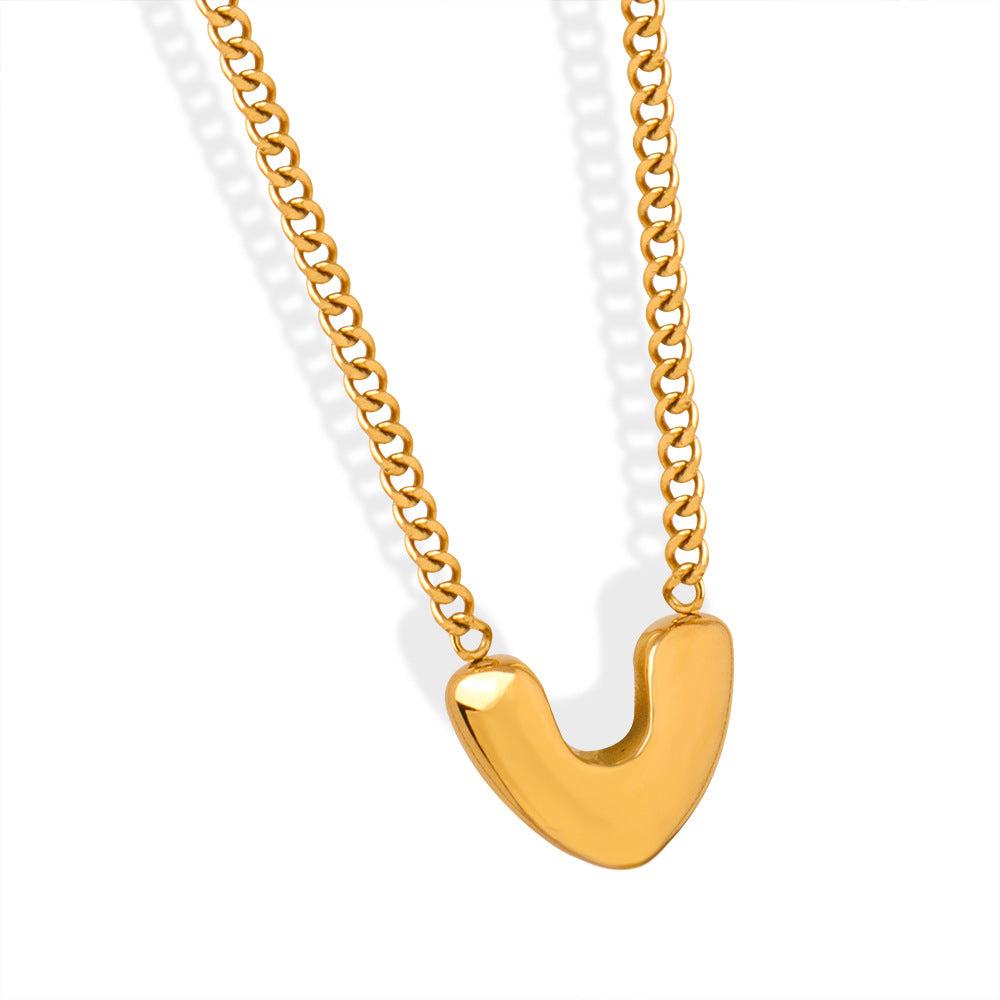 Gold-Plated Heart Pendant Necklace – Minimalist Titanium Steel Jewelry