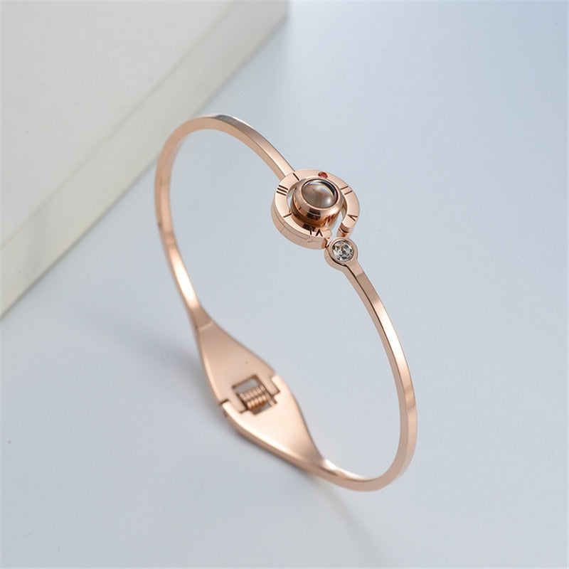 100 Languages "I Love You" Crystal Charm Bracelet rose gold
