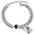 A silver-toned Cuban link chain bracelet with a central bezel-set black oval stone, displayed on a clean white background with photo projection feature