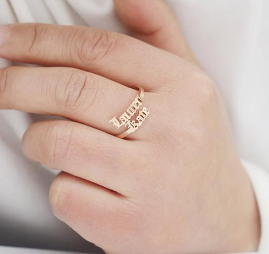 Personalized Double Names Ring - Adjustable  collares