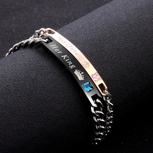 Couple Matching Bracelets for Men & Women – King/Queen or Beauty/Beast Crystal Chain