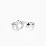 925 Sterling Silver Heart Open Ring – Adjustable with Inlaid Zircon Sparkle
