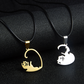 Cat hug heart-shaped couple stitching necklace