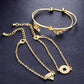 4pcs Golden Bohemian Leaf, Knot, & Diamond Hand Cuff Jewelry Set