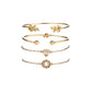4pcs Golden Bohemian Leaf, Knot, & Diamond Hand Cuff Jewelry Set