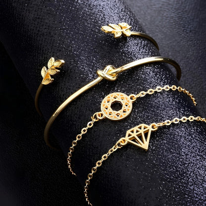 4pcs/Set Fashion Bohemia Leaf Knot Hand Cuff