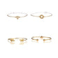 4pcs Golden Bohemian Leaf, Knot, & Diamond Hand Cuff Jewelry Set