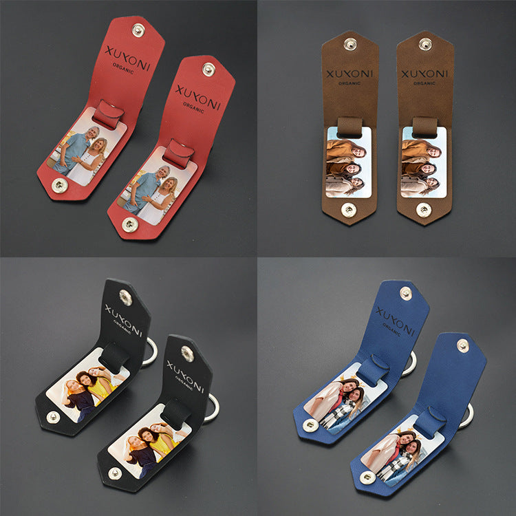Custom Overprint Photo Leather Keychain – Detachable & Modern Art Design