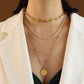 Elegant Three-Layer Synthetic Pearl Necklace – Gold-Plated Titanium Steel