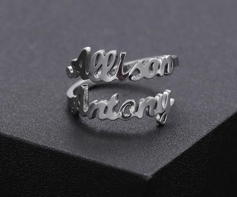 Personalized Double Names Ring - Adjustable  collares