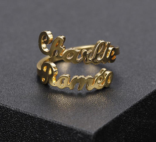 Personalized Double Names Ring - Adjustable  collares