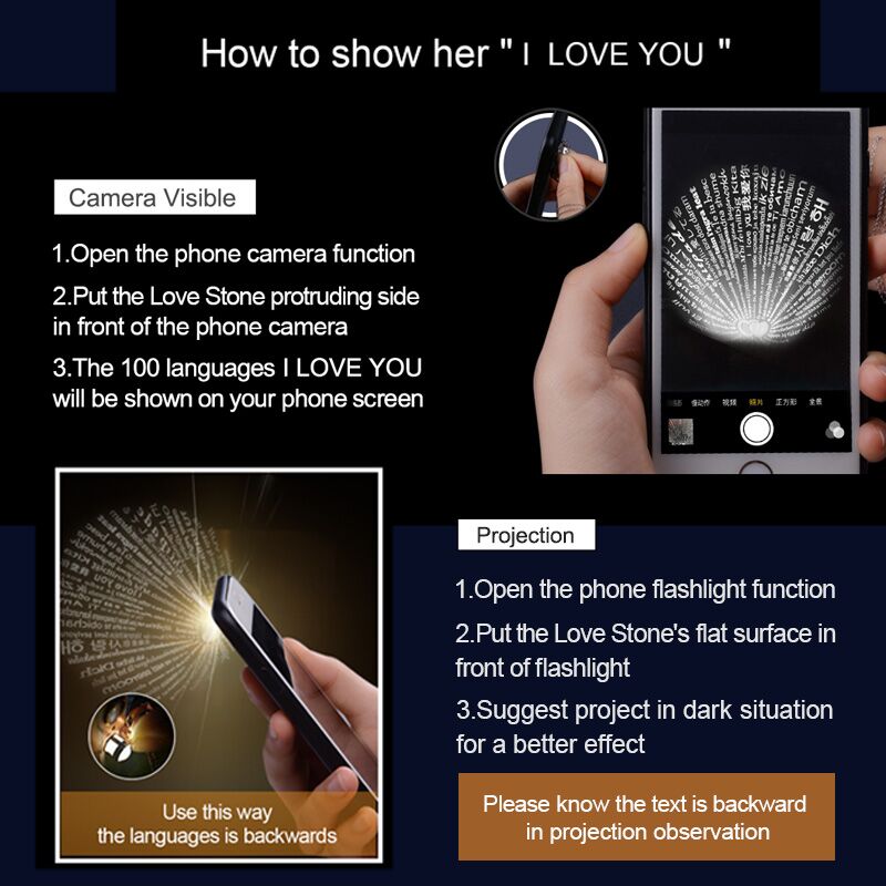 100 Languages "I Love You" Projection Pendant – Romantic Light Reveal Necklace