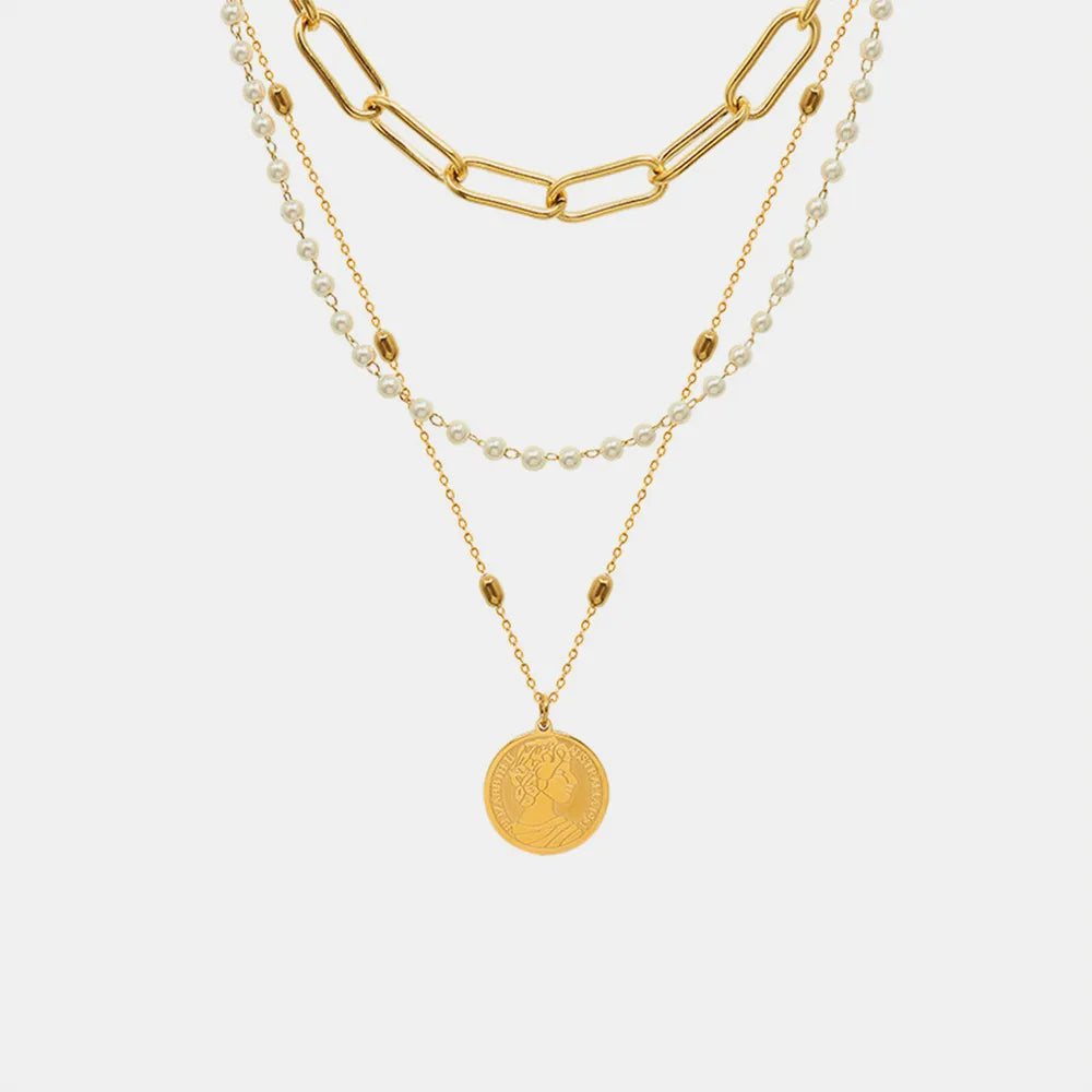 Elegant Three-Layer Synthetic Pearl Necklace – Gold-Plated Titanium Steel