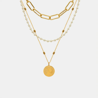 Elegant Three-Layer Synthetic Pearl Necklace – Gold-Plated Titanium Steel