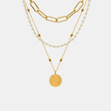 Elegant Three-Layer Synthetic Pearl Necklace – Gold-Plated Titanium Steel