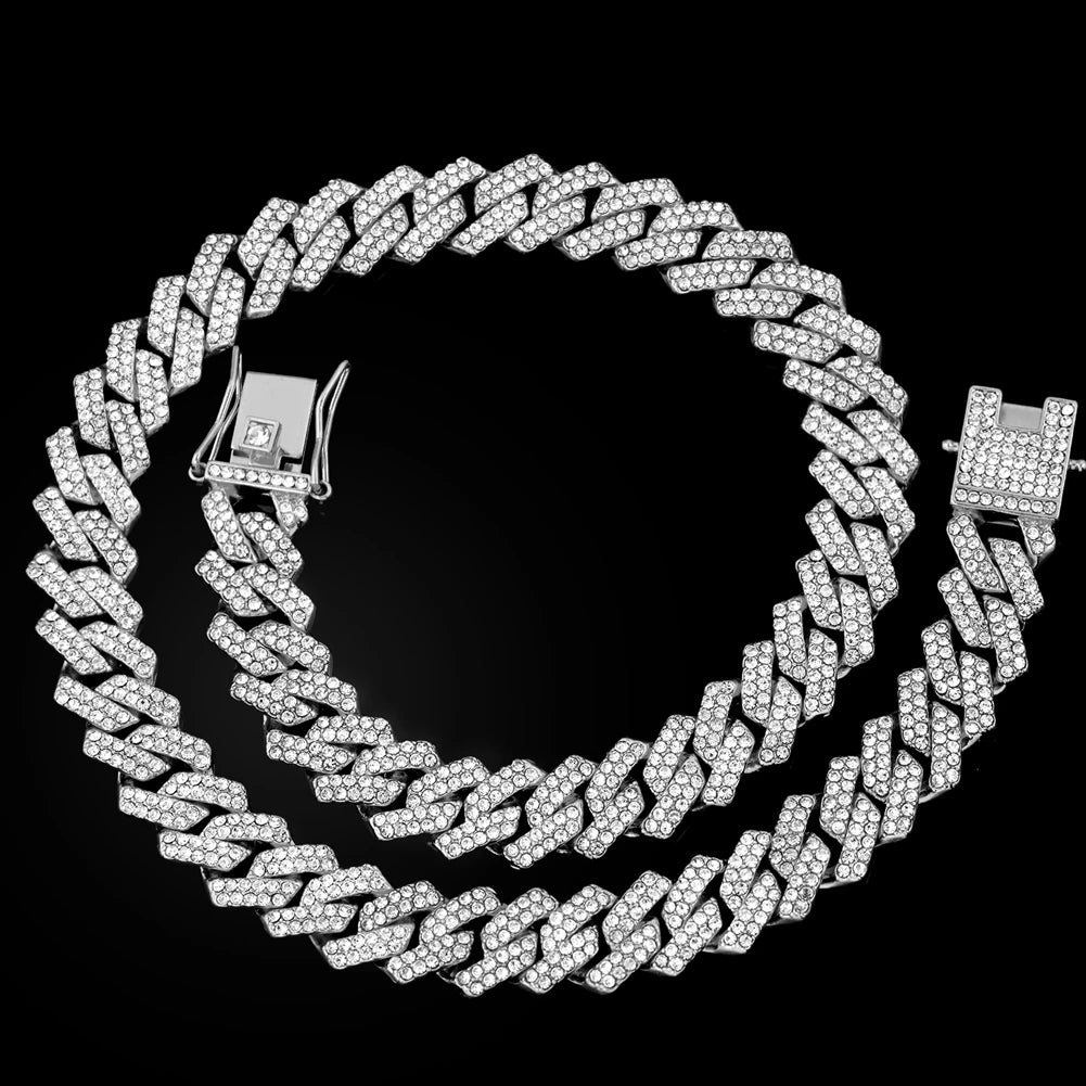 20-Inch Double-Drain Cuban Chain Ice-Frozen Hip-Hop Necklace