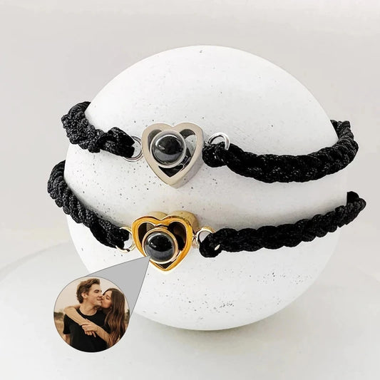 Custom Heart Photo Projection Rope Bracelet for Women