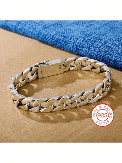 Unisex Sterling Silver Vintage Cuban Link Chain Bracelet
