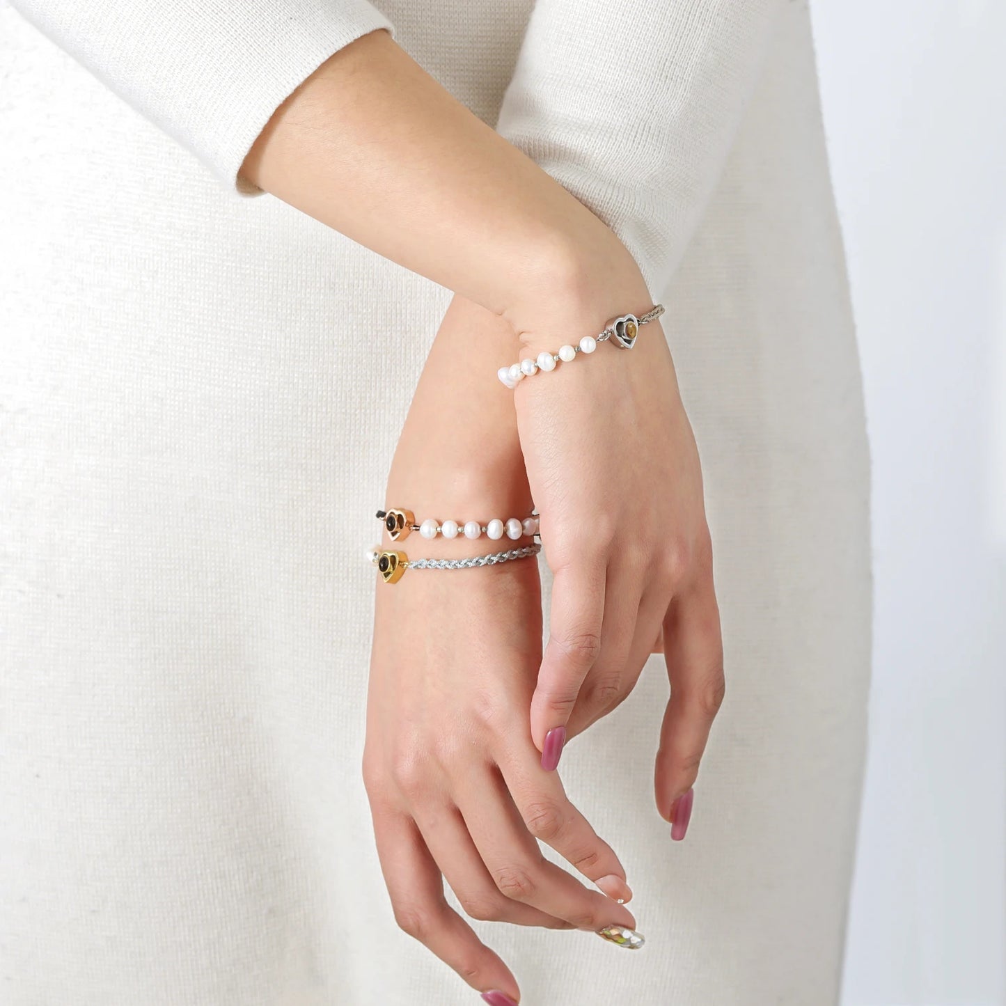 Customized Photo Projection Bracelet Pearl Handmade Bracelet