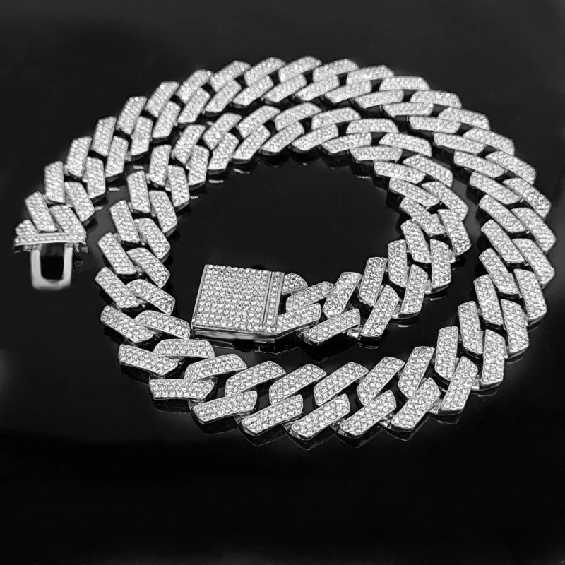 Iced Out CZ Stone Hip Hop Micro Pave Cuban Link Chain Necklace
