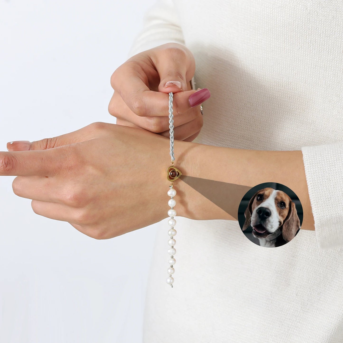 Customized Photo Projection Bracelet Pearl Handmade Bracelet