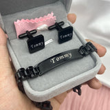 Custom Stainless Steel Name Bangle & Cufflinks Set