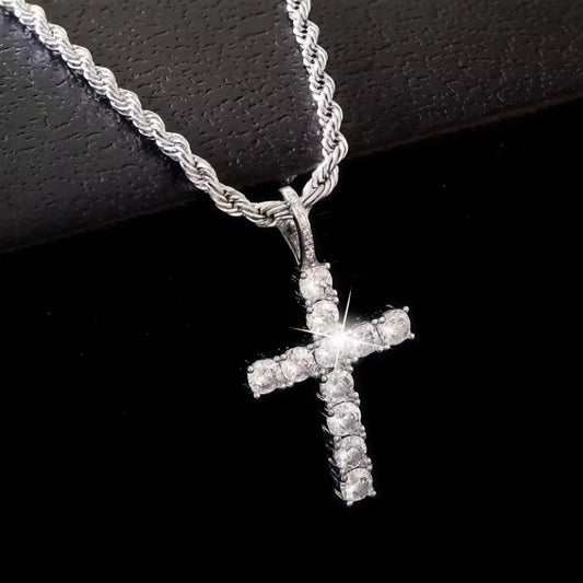 Iced Out Zircon Cross Pendant Necklace