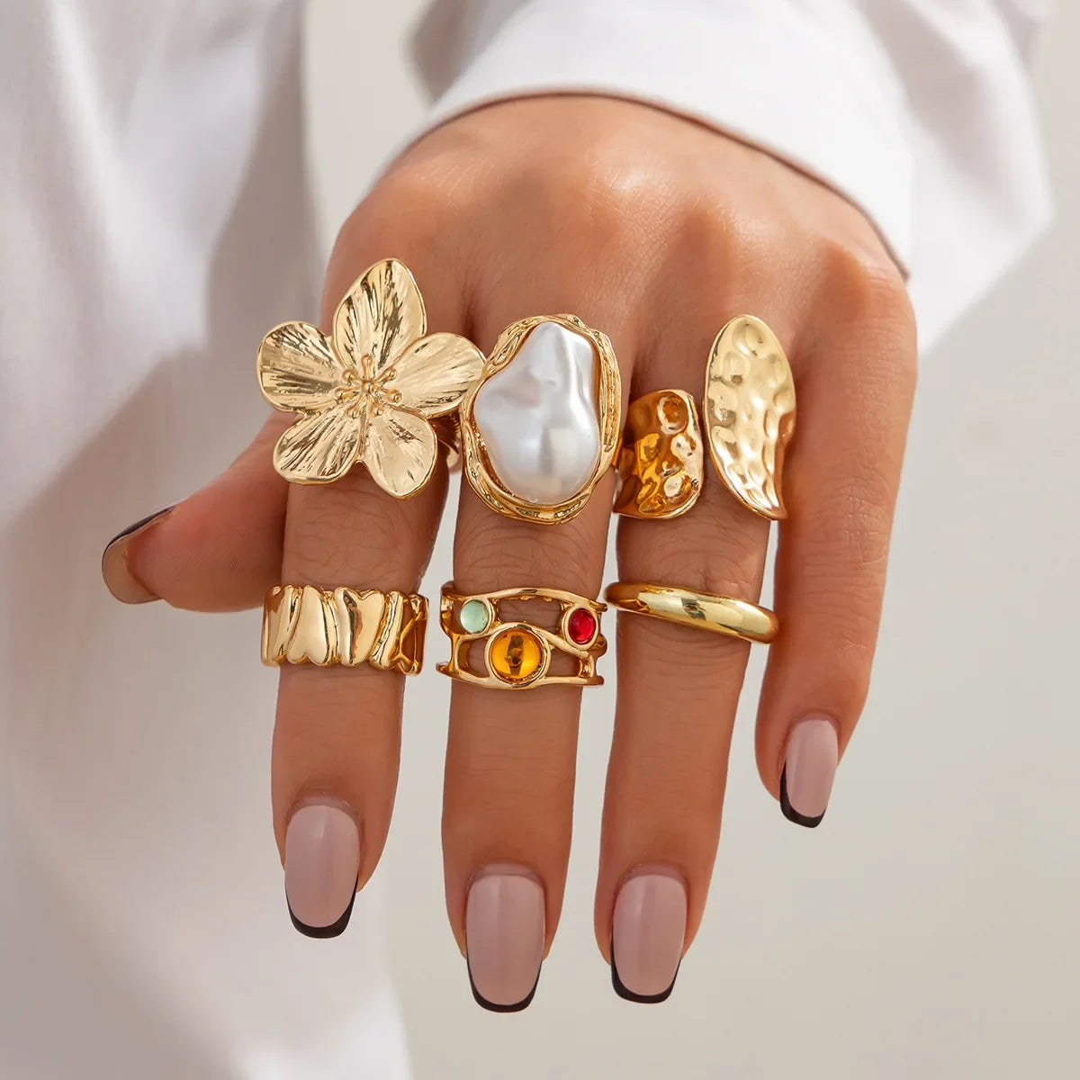 6-Piece Punk Vintage Metal Finger Rings Set