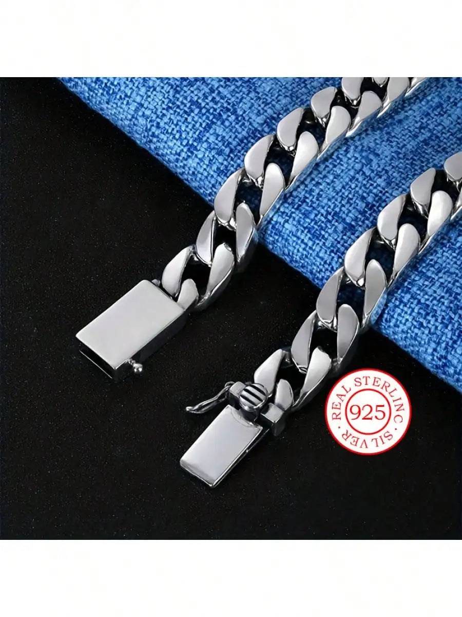 Unisex Sterling Silver Vintage Cuban Link Chain Bracelet
