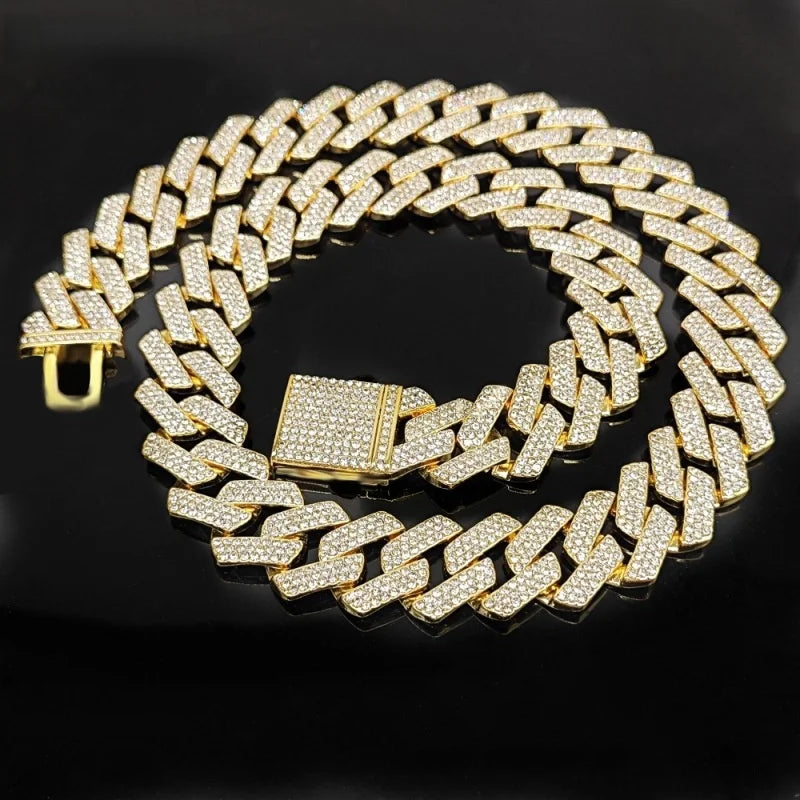 Iced Out CZ Stone Hip Hop Micro Pave Cuban Link Chain Necklace