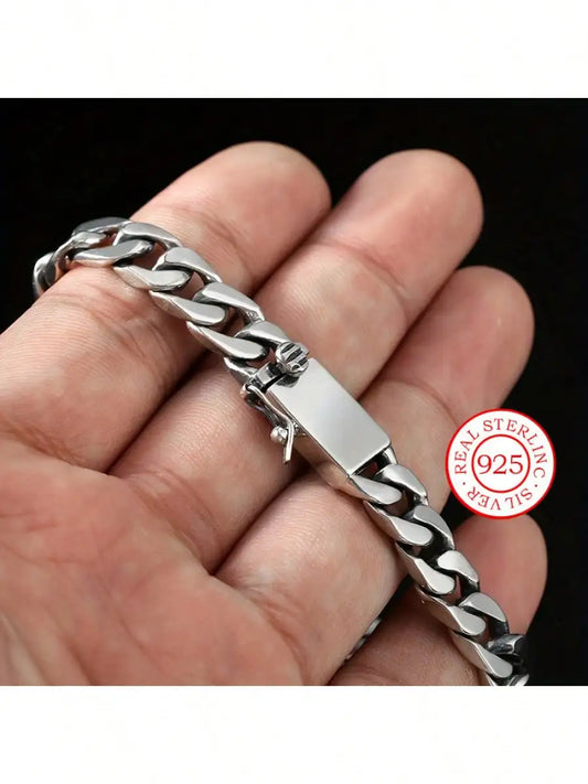 Unisex Sterling Silver Vintage Cuban Link Chain Bracelet