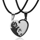 Cat hug heart-shaped couple stitching necklace