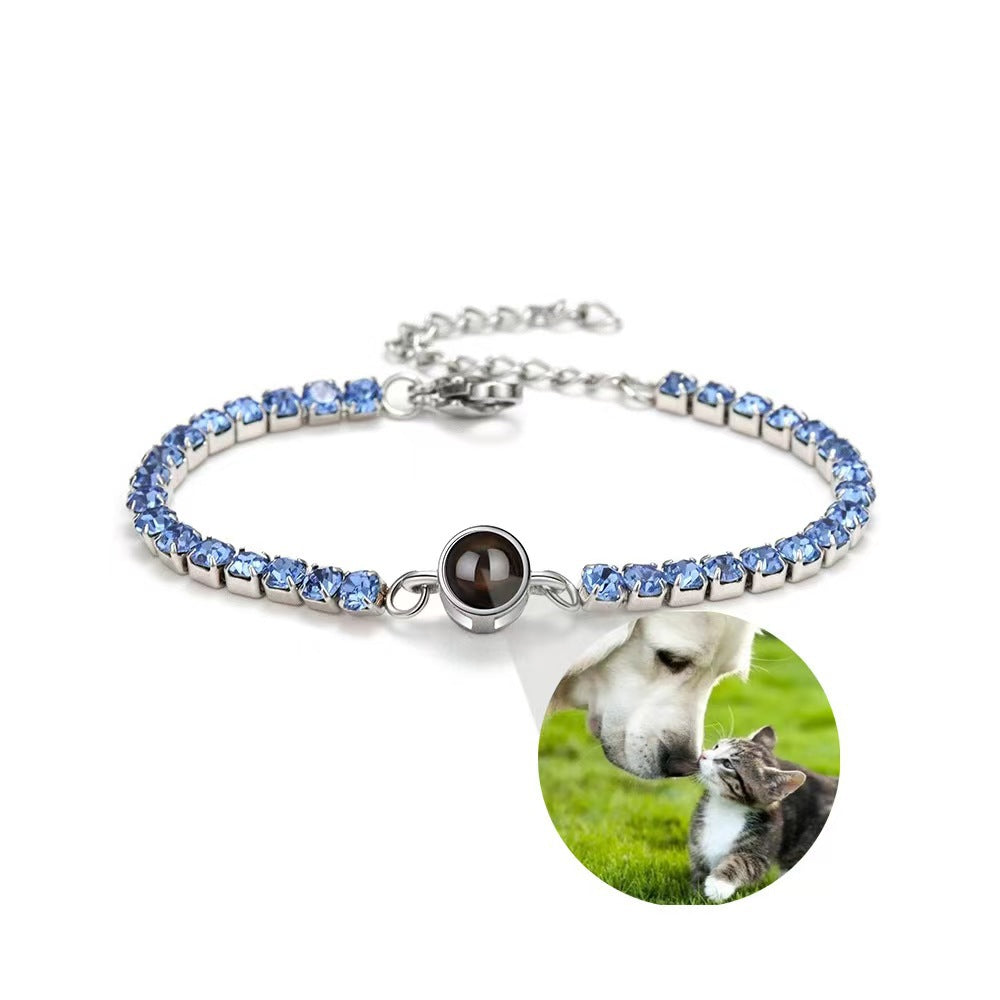Custom Photo Projection Bracelet with Colored Diamonds