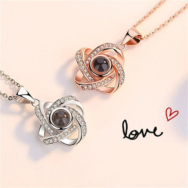 925 Silver Four-Leaf Clover Projection Necklace