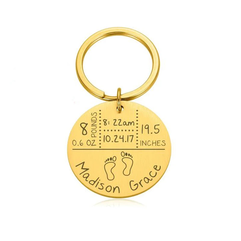 Personalized New Baby Birth Details Keychain