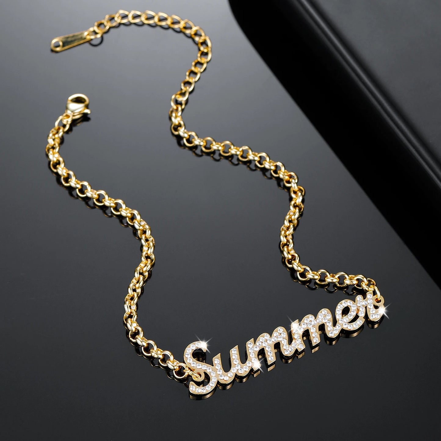 Personalized Iced Out Name Bracelet&Bangle Custom Gold Stainless Bracelets