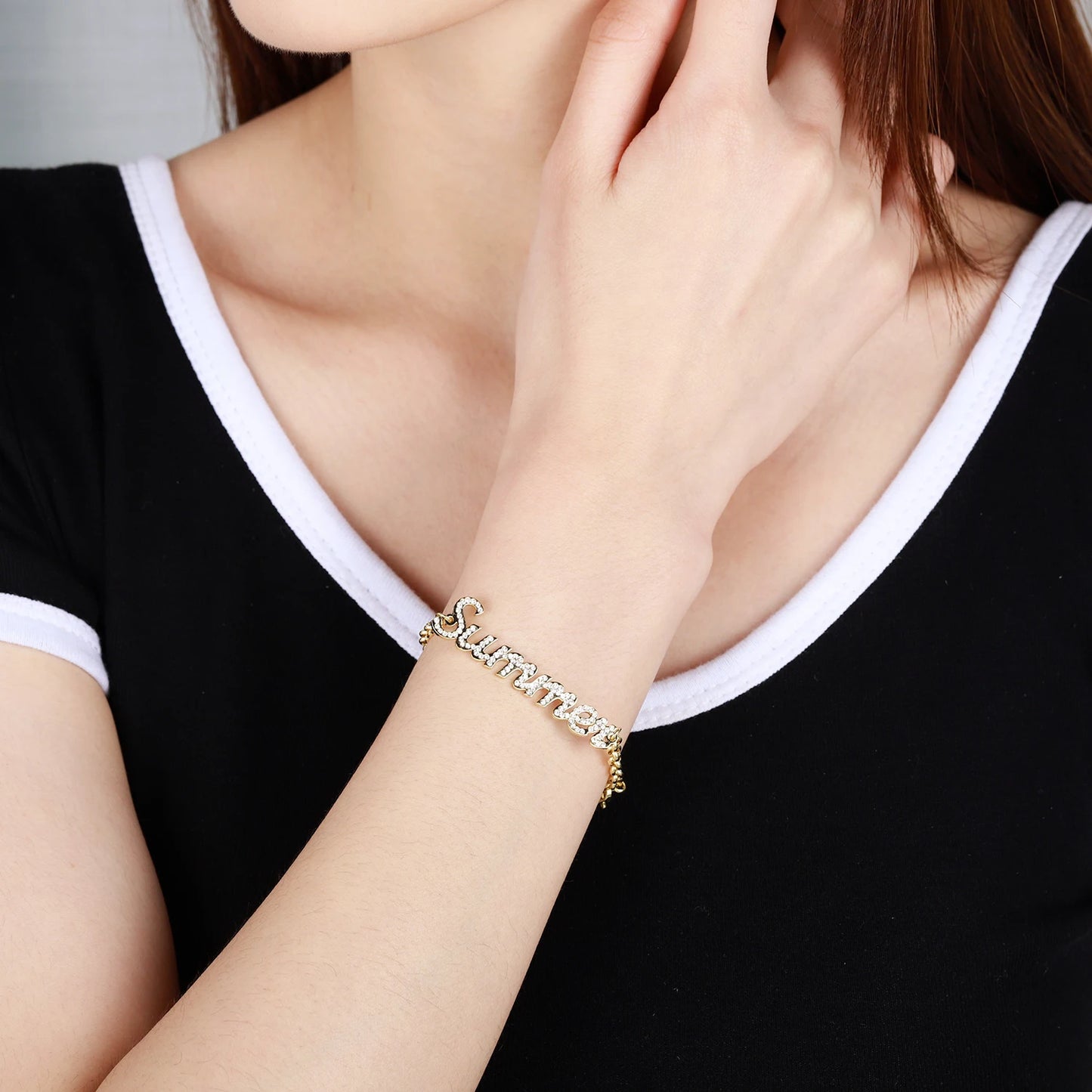 Personalized Iced Out Name Bracelet&Bangle Custom Gold Stainless Bracelets