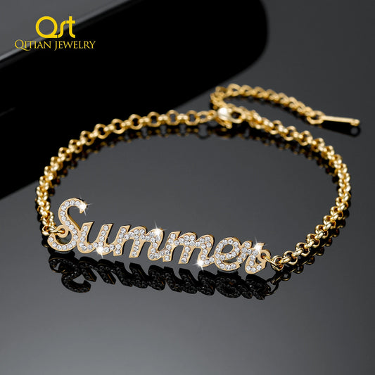 Personalized Iced Out Name Bracelet&Bangle Custom Gold Stainless Bracelets
